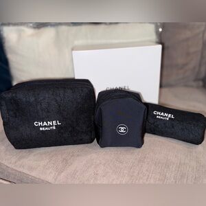 3 Piece Chanel Beauté Black Cosmetic Bag Set
